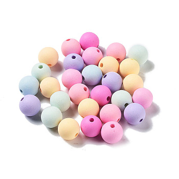 Opaque Acrylic Beads, Frosted, Round, Mixed Color, 10mm, Hole: 2mm, about 90pcs/50g