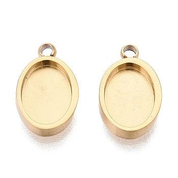 304 Stainless Steel Pendant Cabochon Component, Oval, Ion Plating(IP), Real 18K Gold Plated, Tray: 7x5mm, 10x6x1.8mm, Hole: 1.2mm