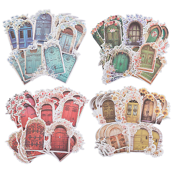 8 Sets 4 Styles Garden Door Paper Self Adhesive Decorative Stickers, for Scrapbooking, DIY Craft, Mixed Color, 73~91x55~78x0.1mm, 2 sets/style