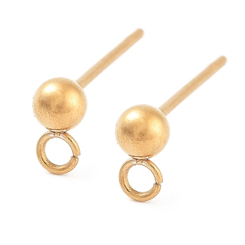 Ion Plating(IP) 304 Stainless Steel Ball Post Stud Earring Findings, with Horizontal Loops and 316 Surgical Stainless Steel Pin, Real 18K Gold Plated, 15x5x3mm, Hole: 1.2mm, Pin: 0.7mm