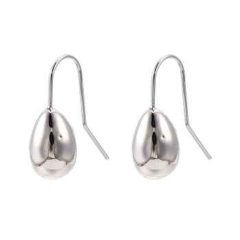 Ion Plating(IP) Brass Teardrop Dangle Earrings for Women, Nickel Free, Real Platinum Plated, 21x7.5mm, Pin: 0.6mm