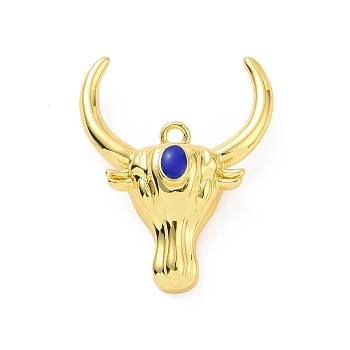 Eco-friendly Rack Plating Brass Enamel Pendants, Cadmium Free & Lead Free, Long-Lasting Plated, Cattle Head Charm, Real 18K Gold Plated, 21.5x17.5x7mm, Hole: 1.2mm