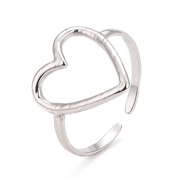 304 Stainless Steel Open Heart Cuff Ring for Women, Stainless Steel Color, US Size 6 1/2(16.9mm)