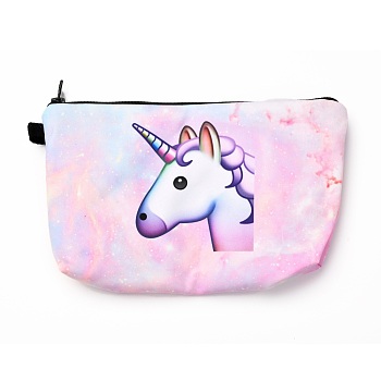 Polyester Tarp Zip Cosmetic Pouches, Rectangle Unicorn Pattern, Pearl Pink, 14.4x21.7x2.1cm