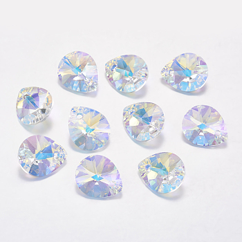 Faceted K9 Glass Rhinestone Charms, Imitation Austrian Crystal, Drop, Crystal AB, 12x10x5.5mm, Hole: 1.4mm