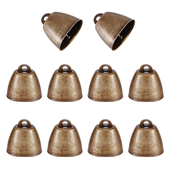 Tibetan Style Iron Bell Pendants, Bell Charm, Antique Bronze, 35x35x26mm, Hole: 5mm