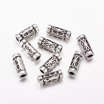 Tibetan Style Alloy Beads, Lead Free & Nickel Free & Cadmium Free, Tube, Antique Silver, 13x5mm, Hole: 2.5mm