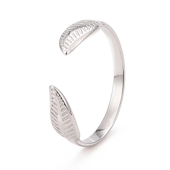 304 Stainless Steel Leaf Open Cuff Ring for Women, Stainless Steel Color, US Size 9(18.9mm)