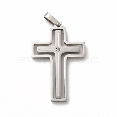 Stainless Steel Color Clear Cross 304 Stainless Steel Pendants