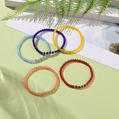 Round Natural Malaysia Jade(Dyed) Bead Stretch Bracelets(BJEW-JB09127)-2