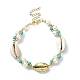 Natural Shell & Shell Pearl & Synthetic Turquoise Beaded Bracelet(BJEW-TA00418)-1