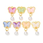 Alloy Resin Pendants, Butterfly Charms, with Plastic Pearl, Golden, Mixed Color, 27x17x8mm, Hole: 1.8mm(RE-CBA9E22-03G)
