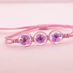 Transparent Glass Dried Flower Flat Round Beads Braided Bead Bracelets, Waxed Cord Braided Bracelets for Women, Medium Orchid, 5.91~11.81 inch(15~30cm)(FS-WG4C602-02)