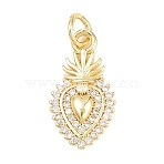 Valentine's Day Brass Micro Pave Clear Cubic Zirconia Pendants, Sacred Heart Charms, Cadmium Free & Lead Free, Real 18K Gold Plated, 18x10x2mm, Hole: 3mm(KK-D258-26G)