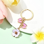 6pcs Flower Alloy Enamel Keychain, with Iron Rings, Golden, Ghost White, 79mm(KEYC-YW00171-05)