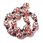 Tibetan Style dZi Beads Strands, Natural Agate(Dyed & Heated) Beads, Rice, Red, Tiger Pattern, 18x13mm, Hole: 1.5mm, about 15pcs/strand, 13.78''(35cm)(G-NH0037-C10-01)
