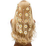Cloth Sunflower Hippie Headband Floral Crown, Wedding Party Beach Bridal Decorative Hair Accessories, Light Yellow, 652mm, Inner Diameter: 150~170mm(OHAR-WH0011-12C)