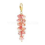 Trumpet Flower Glass Pendant Decorations, Lobster Clasp Charms, Clip-on Charms, for Keychain, Purse, Backpack Ornament, Tomato, 69mm(HJEW-JM00800-03)