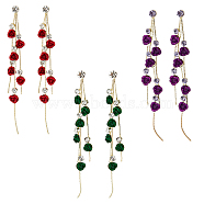 3 Pairs 3 Colors Rhinestone Dangle Stud Earrings, Rose Tassel Earrings with Sterling Silver Pins, Mixed Color, 98mm, 1 Pair/color(EJEW-AN0003-76)