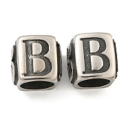 316 Surgical Stainless Steel with Rhinestone Large Hole Cube Beads, Antique Silver, Letter B, 12x11x11mm, Hole: 9mm(STAS-Q326-08AS-03)