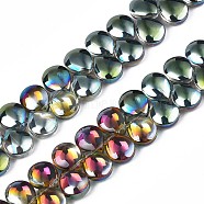 Electroplate Glass Beads Strand, Half Plated, Teardrop, Green Plated, 10x12x5mm, Hole: 0.8mm, about 82~99pcs/strand, 16.93 inch~ 23.23 inch(43~59cm)(EGLA-S188-27-C02)