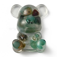 Resin Display Decorations, with Natural Green Onyx Agate Chips Inside, Bear, 53.5~53.8x41~41.5x17.5~21mm(DJEW-H001-B15)