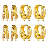 10Pcs Brass Micro Pave Clear Cubic Zirconia Hoop Earring Findings, with Horizontal Loops, Real 18K Gold Plated, 17x15x6mm, Hole: 1.6mm, Pin: 0.8mm(ZIRC-SZ0005-17)
