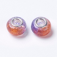 Two Tone Resin European Beads, with Silver Plated Brass Single Core, Rondelle, Coral, 14x8.5mm, Hole: 5mm(RPDL-K002-C01)