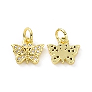 Brass Micro Pave Clear Cubic Zirconia Charms, with Jump Ring, Butterfly Charm, Real 18K Gold Plated, 8.5x10x2mm, Hole: 3.2mm(KK-E068-VF054)