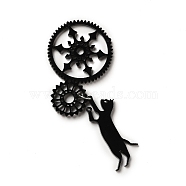 Printed Acrylic Big Pendants, with Iron Ring, Gear with Cat Charm, Black, 80x33.5x2.5mm, Hole: 1.2mm(CRES-K330-22)