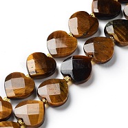 Natural Tiger Eye Beads Strands, Faceted Love Heart, with Seed Beads, 11~12x12x4~5mm, Hole: 0.9mm, about 30~32pcs/strand, 15.35''(39cm)(G-B044-B05-01)