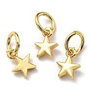 Brass Charms, with Jump Ring, Long-Lasting Plated, Lead Free & Cadmium Free, Star Charm, Real 18K Gold Plated, 8x6x1.7mm, Hole: 4mm(KK-K341-15G)