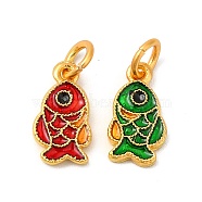 Rack Plating Alloy Enamel Pendants with Jump Ring, Fish Charms, Matte Gold Color, Red, 14x7.5x1.8mm, Jump Ring: 6x1mm, 4mm Inner Diameter(ENAM-M048-24MG-A)