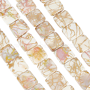 2 Strands Drawbench Style Natural Freshwater Shell Beads Strands, AB Color Plated, Square, Yellow Green, 15x15x3.5mm, Hole: 1mm, about 26pcs/strand, 15.16 inch(38.5cm)(SHEL-BC0001-031)