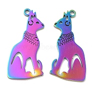 Ion Plating(IP) 304 Stainless Steel Pendants, Cat Charm, Rainbow Color, 30x15x1.5mm, Hole: 1.8mm(STAS-L020-016RC)