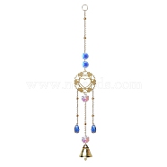 Metal Bell Big Pendant Decorations, Hanging Suncatchers, with Glass Charm and Metal Link, for Garden Window Decorations, Heart, 280mm(PW-WG44886-01)