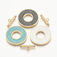 304 Stainless Steel Toggle Clasps, with Enamel, Ring, Golden, Mixed Color, Ring: 29.5x2mm, Inner Diameter: 12mm, Bar: 21x7x3mm, Hole: 2mm(STAS-T037-05-G)