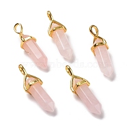 Natural Rose Quartz Pendants, Faceted, with Golden Tone Brass Findings, Lead free & Cadmium Free, Bullet, 27~30x9~10x7~8mm, Hole: 4x3mm(G-K329-52G)
