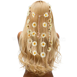 Cloth Sunflower Hippie Headband Floral Crown, Wedding Party Beach Bridal Decorative Hair Accessories, Light Yellow, 652mm, Inner Diameter: 150~170mm(OHAR-WH0011-12C)