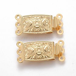 304 Stainless Steel Box Clasps, Multi-Strand Clasps, 3-Strands, 6-Holes, Rectangle, Golden, 21x10x4.5mm, Hole: 1mm(STAS-P249-02G)