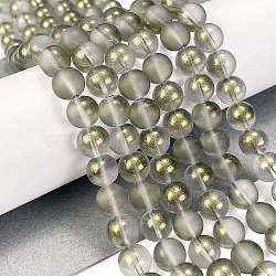 Frosted Transparent Glass Bead Strands, with Gold Powder, Round, Slate Gray, 10mm, Hole: 1mm, about 84pcs/strand, 31.50''(80cm)(GLAA-P065-10mm-12)