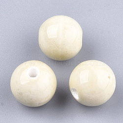 Handmade Porcelain Beads, Bright Glazed Porcelain, Round, Old Lace, 14~14.5x13.5~14mm, Hole: 2.5~3mm(PORC-S499-02V)