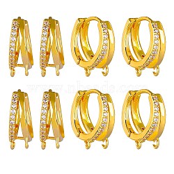 10Pcs Brass Micro Pave Clear Cubic Zirconia Hoop Earring Findings, with Horizontal Loops, Real 18K Gold Plated, 17x15x6mm, Hole: 1.6mm, Pin: 0.8mm(ZIRC-SZ0005-17)