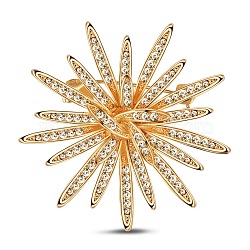 Alloy Brooch, with Grade AAA Cubic Zirconia, Flower, Golden, 52mm(JBR057A)