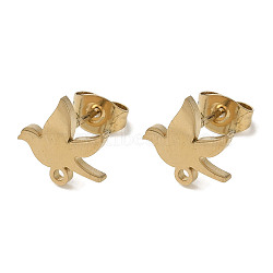 Ion Plating(IP) 304 Stainless Steel Stud Earring Findings, Bird, Golden, 10x11mm, Hole: 1.2mm, Pin: 11x0.7mm(STAS-I206-28G)