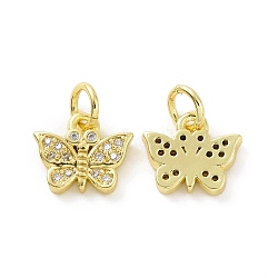 Brass Micro Pave Clear Cubic Zirconia Charms, with Jump Ring, Butterfly Charm, Real 18K Gold Plated, 8.5x10x2mm, Hole: 3.2mm(KK-E068-VF054)