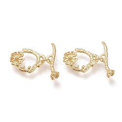 Brass Toggle Clasps, Long-Lasting Plated, Flower, Real 18K Gold Plated, Flower: 18.5x15x3mm, Hole: 1.5x2.5mm, Bar: 22x6x5mm, Hole: 1.8x2.5mm(X-KK-F820-02G)