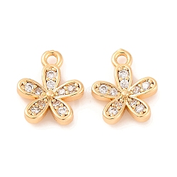 Brass Micro Pave Clear Cubic Zirconia Pendants, Flower Charms, Real 18K Gold Plated, 11x9x2mm, Hole: 1.2mm(KK-S389-12G)