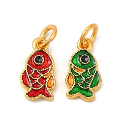 Rack Plating Alloy Enamel Pendants with Jump Ring, Fish Charms, Matte Gold Color, Red, 14x7.5x1.8mm, Jump Ring: 6x1mm, 4mm Inner Diameter(ENAM-M048-24MG-A)