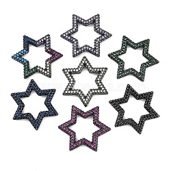 Rack Plating Brass Micro Pave Cubic Zirconia Star Linking Rings, Long-Lasting Plated, Lead Free & Cadmium Free, Gunmetal, Mixed Color, 25x22x3mm, Inner Diameter: 14.5x13mm(KK-A234-004B)